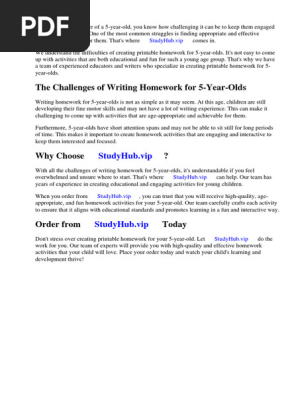 Printable Homework for 5 Year Olds