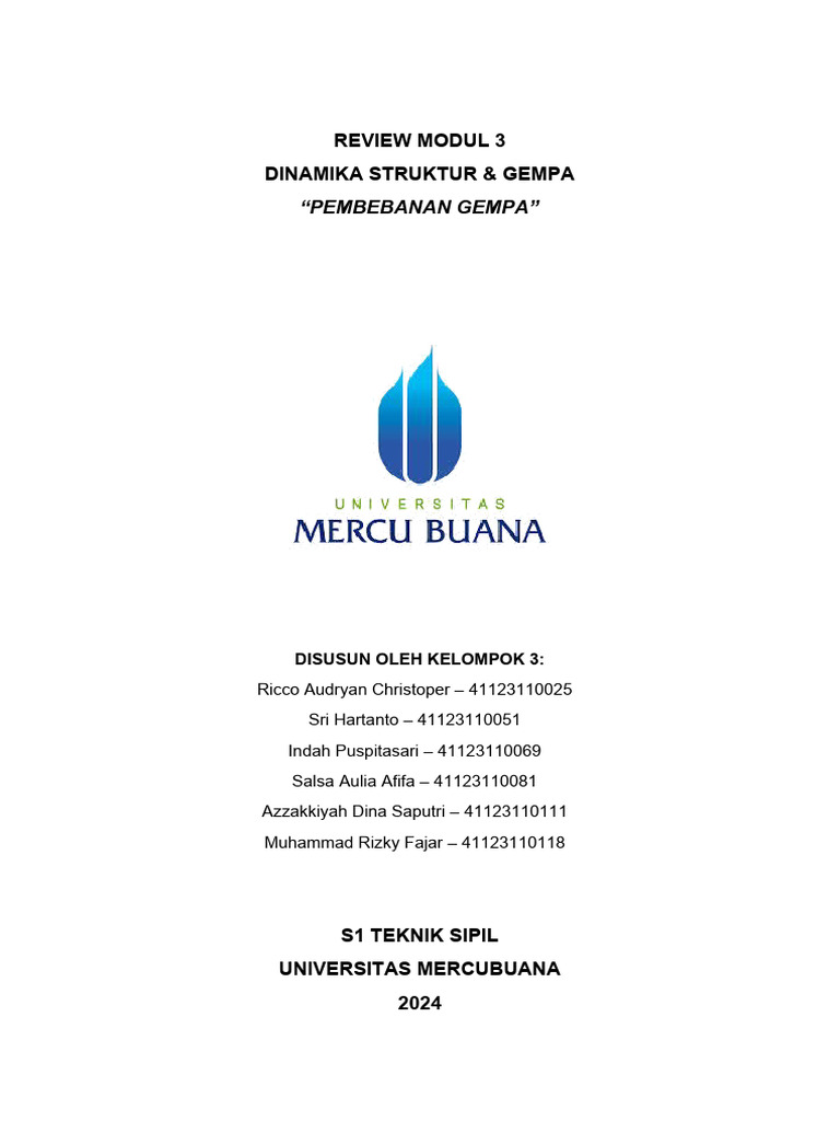 3. Review Modul 3_Kel.3_Dinamika Struktur dan Gempa | PDF