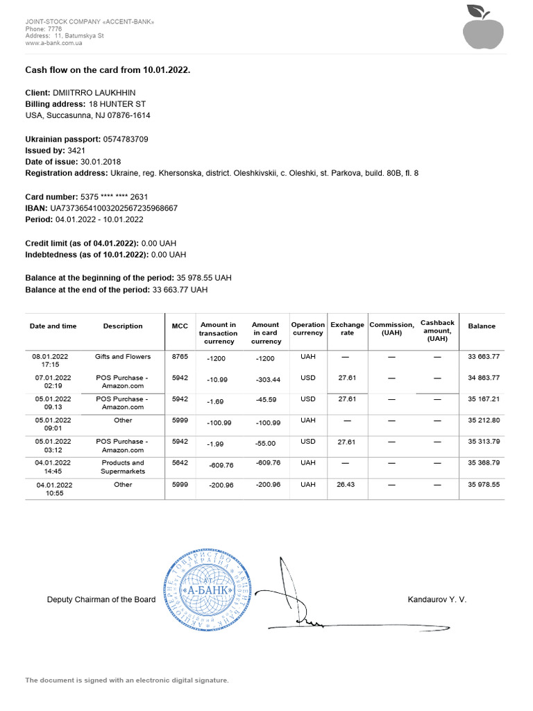 Accent Bank Card Cash Flow Report | PDF