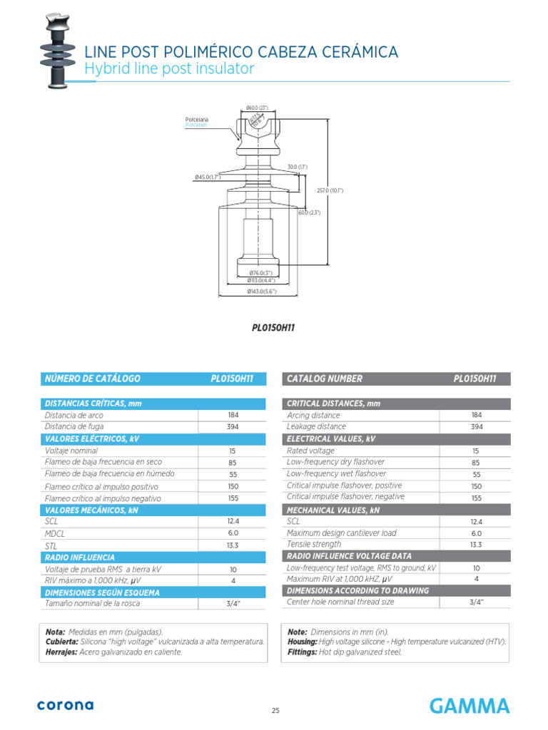 Especificaciones del Aislador PL0150H11 | PDF | Cantidades fisicas ...