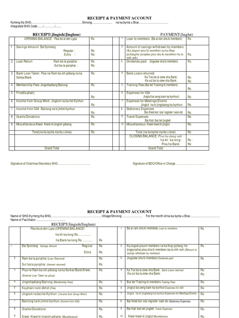 SHG Receipt and Payment Summary | PDF | Money | Economies