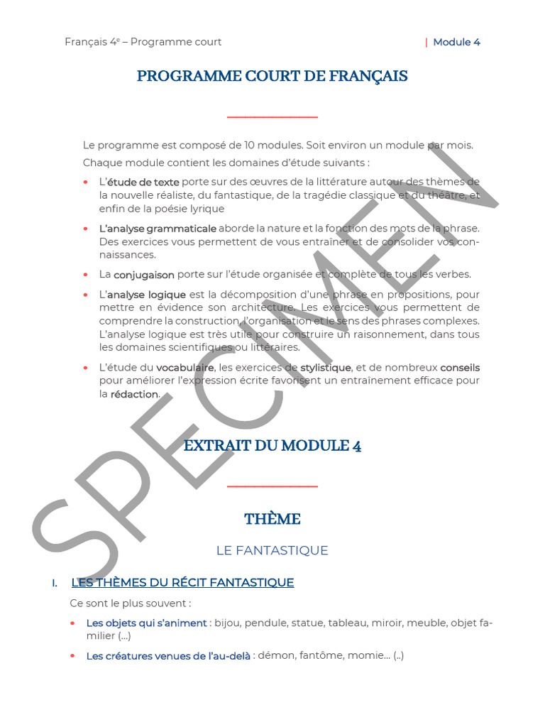 Programme de Français 4e : Module 4 | PDF | Clause | Verbe
