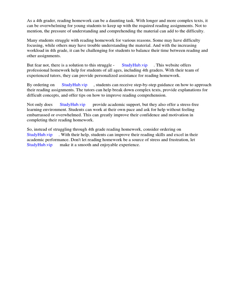 Reading Homework 4th Grade | PDF | Reading Comprehension | Homework