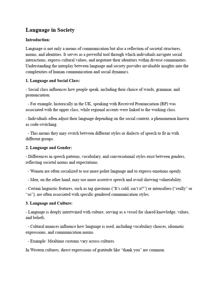 Language's Role in Social Dynamics | PDF | Dialect | Sociolinguistics