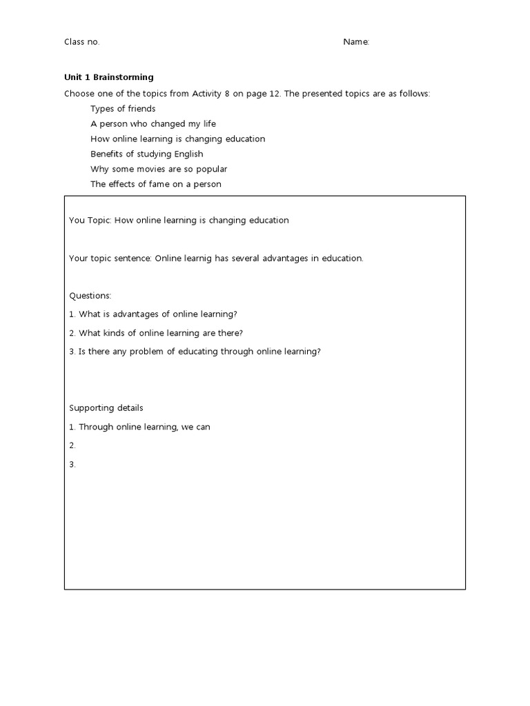 Unit 1 Brainstorming Worksheet-1 - 1358632151 | PDF | Social Science