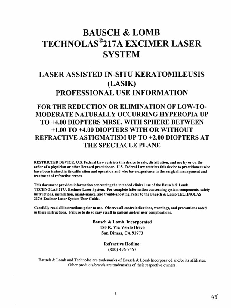 Bausch & Lomb Technolas 217A LASIK Guide | PDF | Ophthalmology | Human Eye