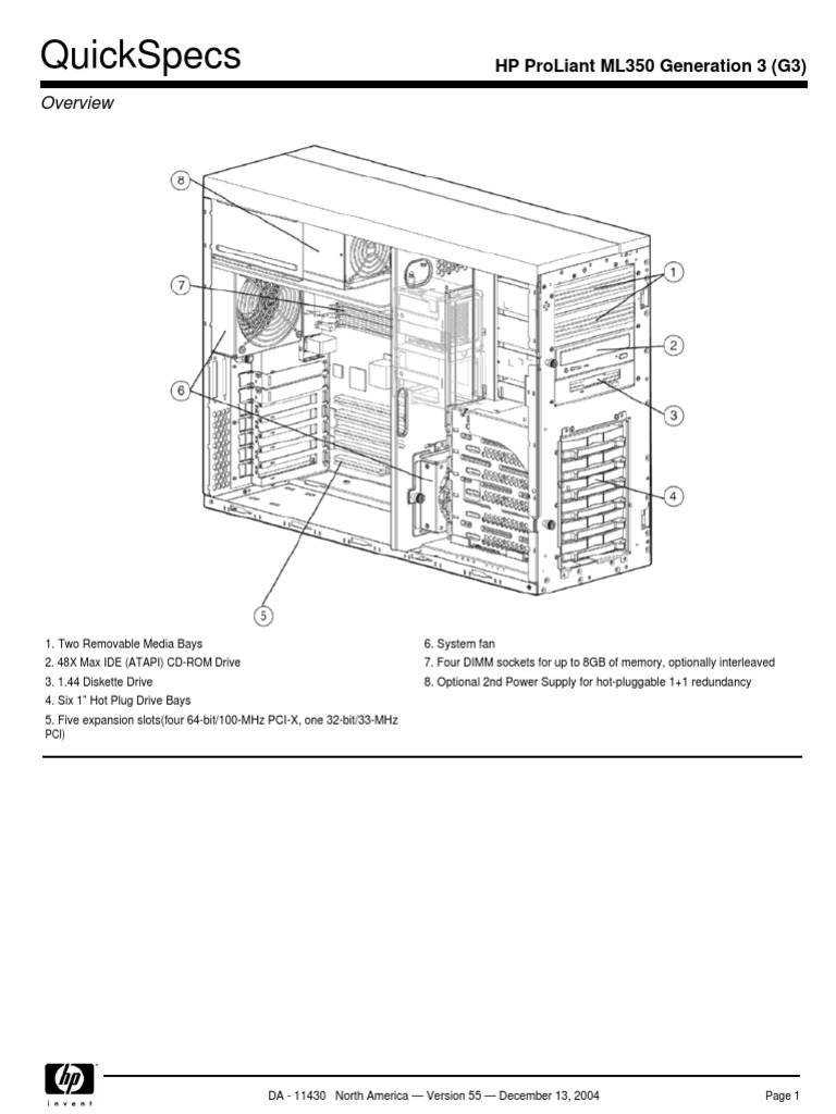 HP ProLiant ML350 G3 Quick Specs | PDF | Operating System