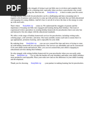 Holidays Homework for Preschoolers