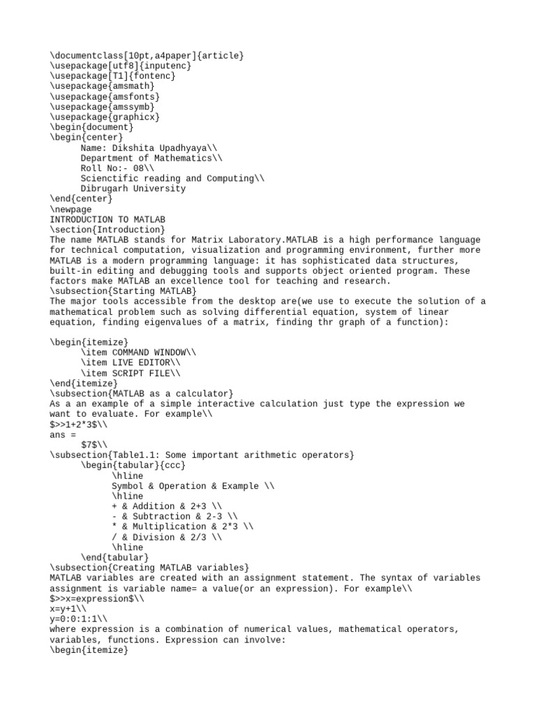 Documentclass (10pt, A4paper) (Article) | PDF | Matlab | Trigonometric ...