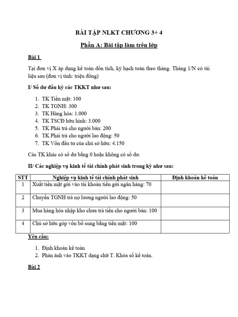 BT NLKT Chương 3,4 | PDF