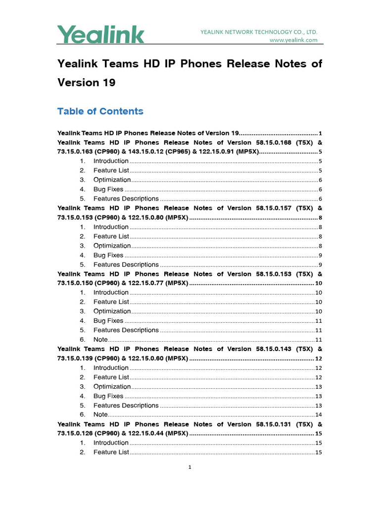 Yealink Teams HD IP Phones Release Notes of Version 19 | PDF ...