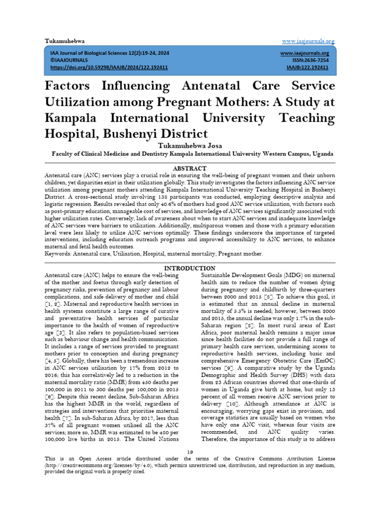 Factors Influencing ANC Utilization in Uganda | PDF | Maternal Death ...