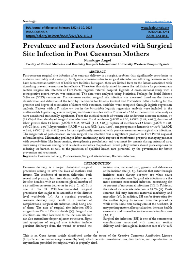 Prevalence and Factors Associated With Surgical Site Infection in Post ...