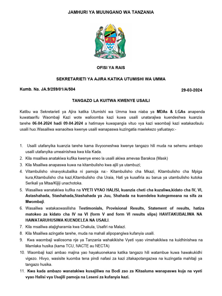 Kuitwa Kwenye Usaili Pdf