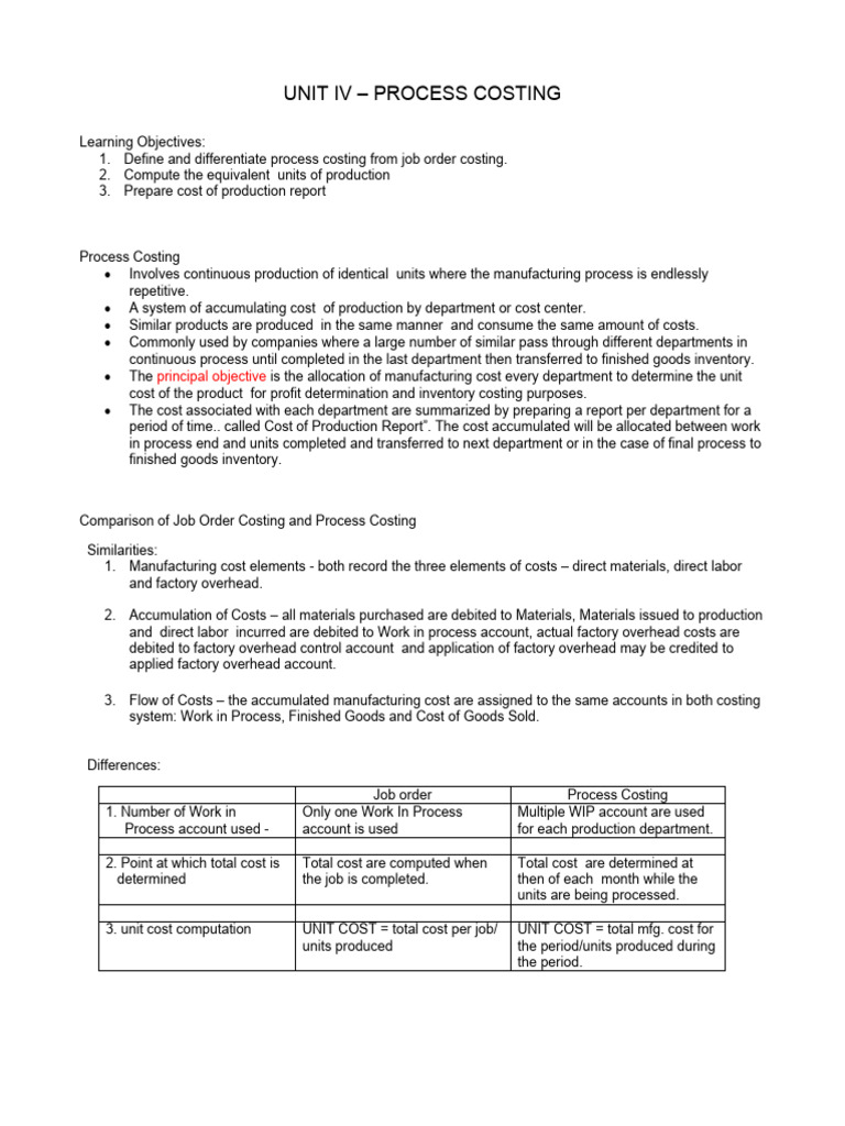 Unit Iv Process Costing Pdf Inventory Cost