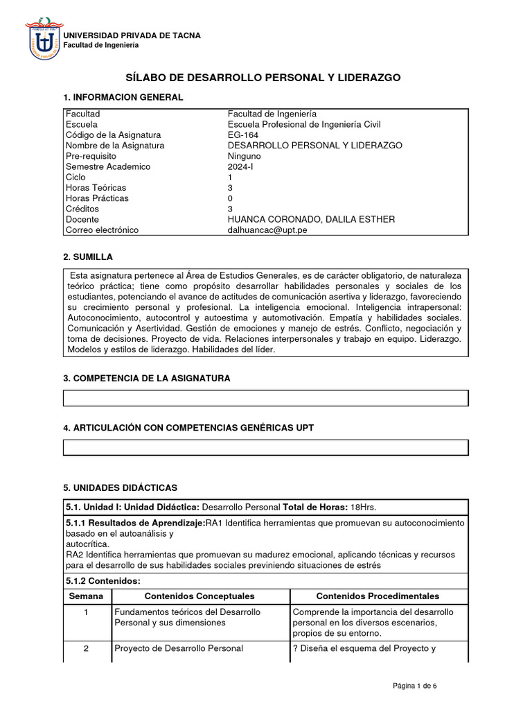 Desarrollo Personal y Liderazgo UPT 2024 | PDF | Evaluación | Liderazgo