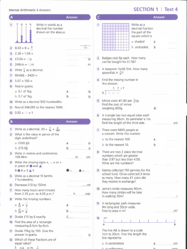 Paper Mental Maths Year 5 (1) - 4 | PDF