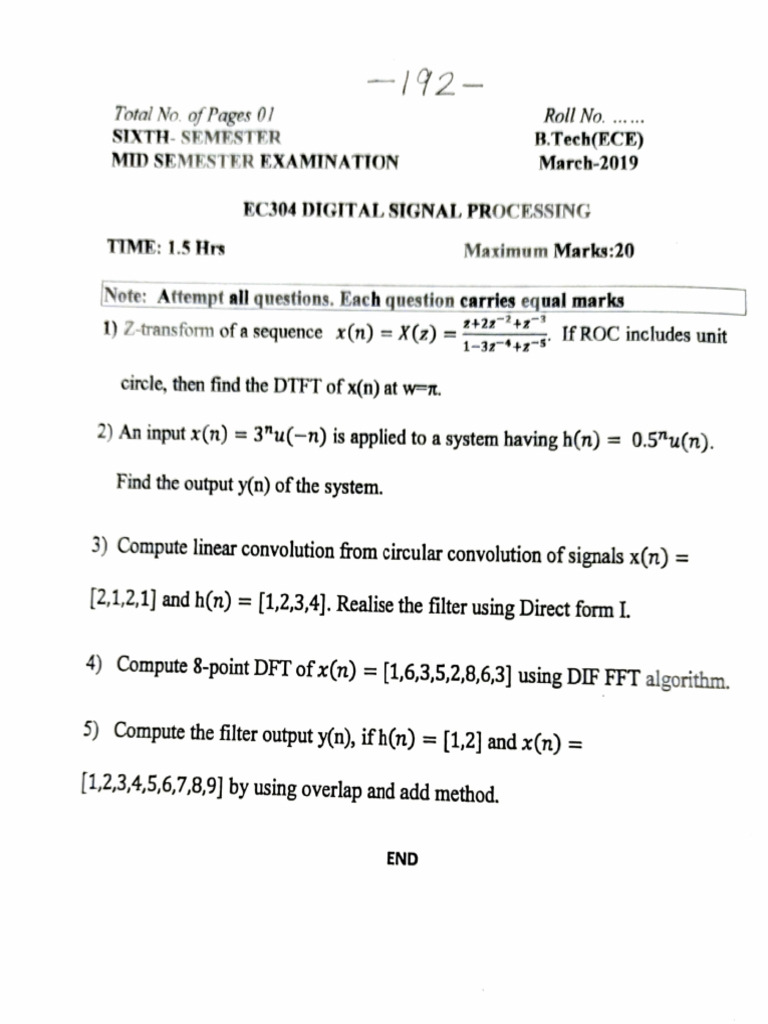 Digital Signal Processing Exam Questions | PDF | Science & Mathematics