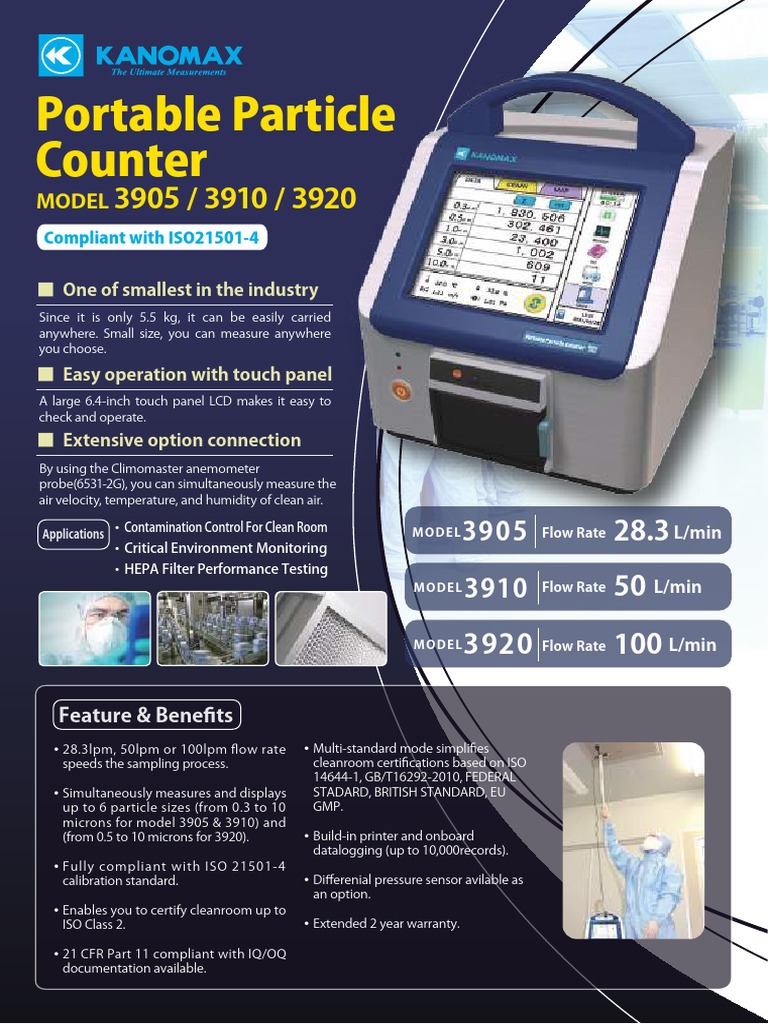 Benchtop Particle Counter 3905 3910 3920 Catalog | PDF | Flow Measurement
