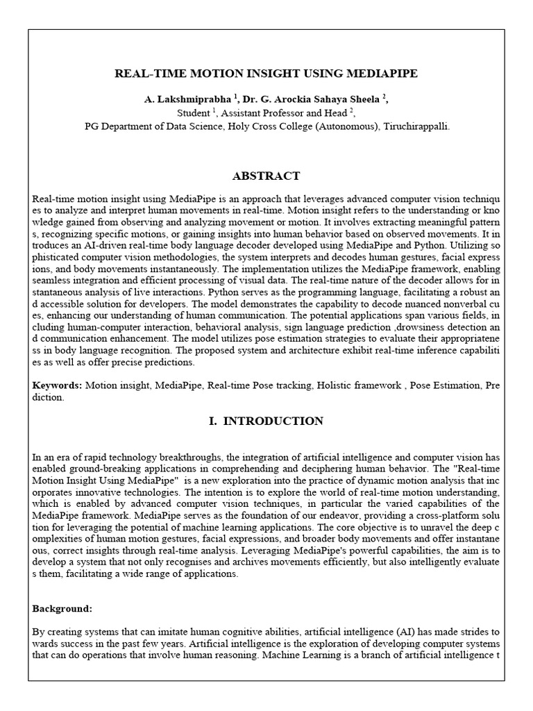 Real time motion insight using mediapipe a lakshmiprabha dr g