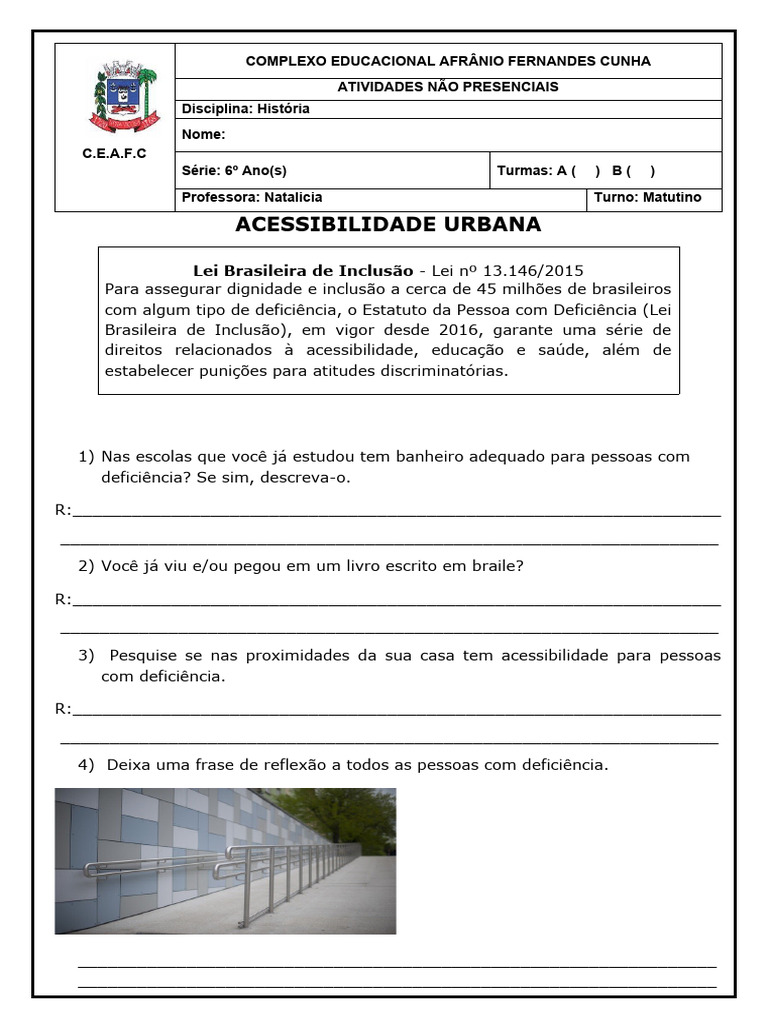 Atividade 1 Quinzena - 7º Ano | PDF | Acessibilidade | Deficiência