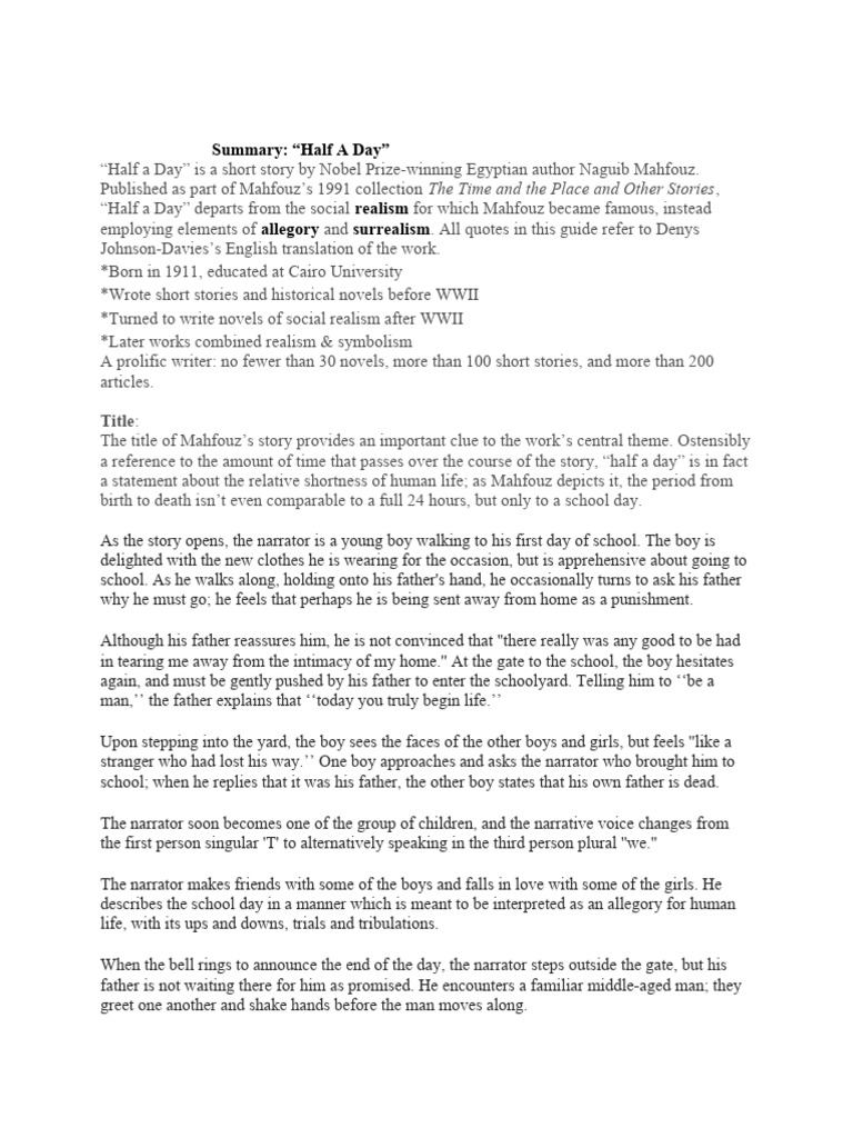 Half A Day Download Free PDF Allegory Narration