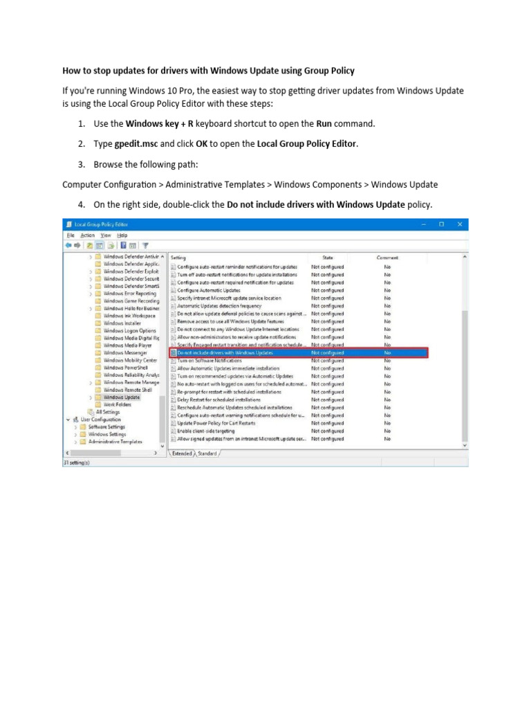 Stop Windows Driver Updates via Group Policy | PDF | Business | Finance ...