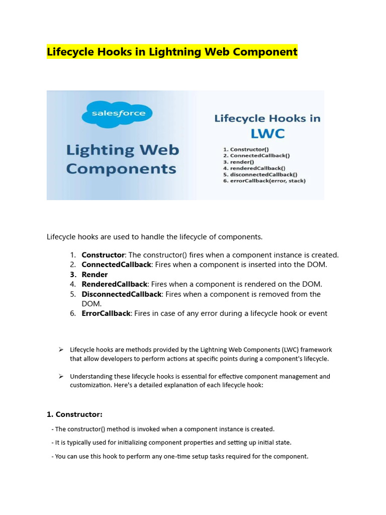 LWC Lifecycle Hooks Guide | PDF | Document Object Model | Internet & Web