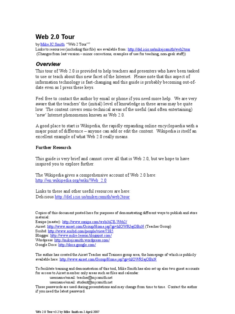 Web 2 Tour v3-2 | PDF | Personal Digital Assistant | Web 2.0
