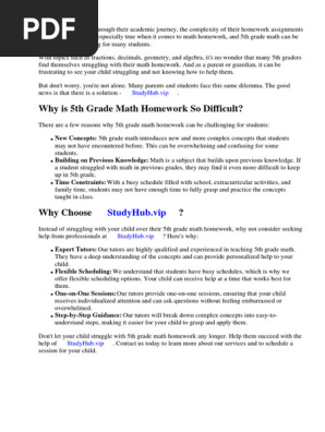 5th Grade Math Homework