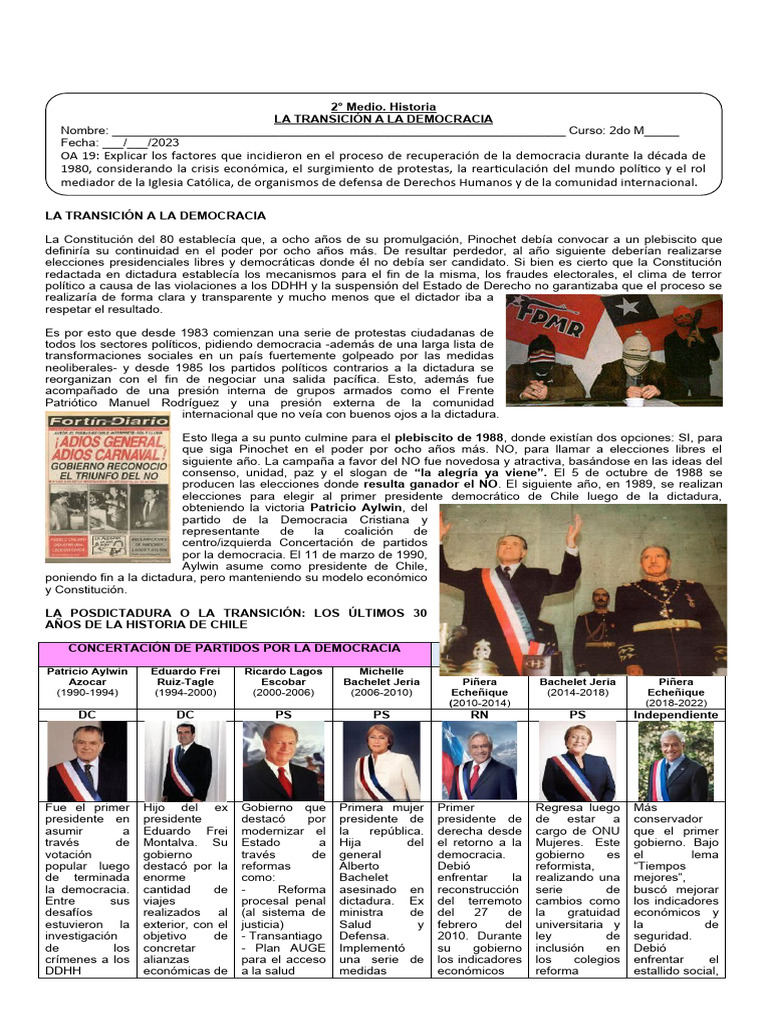 Transición a la Democracia en Chile | PDF | Augusto Pinochet | Chile