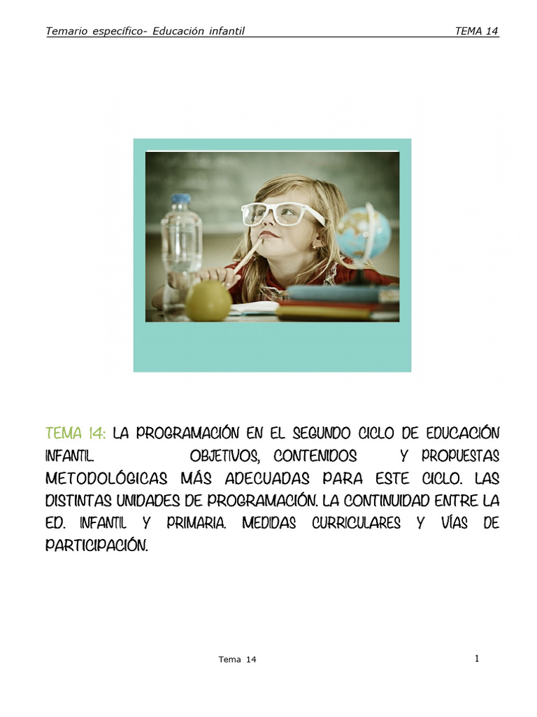Tema 14 | PDF | Educación de la primera infancia | Plan de estudios