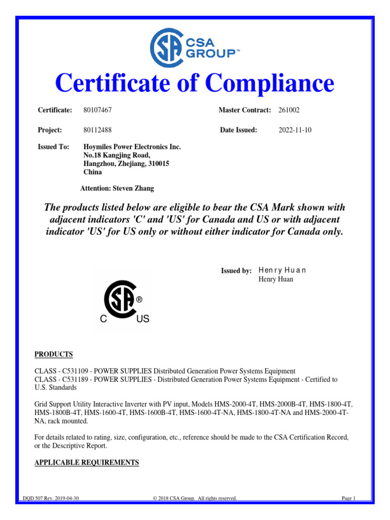 UL 1741 Compliance Certificate Details | PDF | Distributed Generation ...