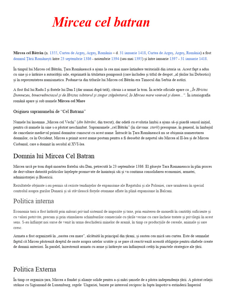 Mircea Cel Batran | PDF