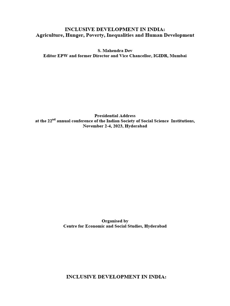 Inclusive Development in India 1700024920 | PDF | Malnutrition ...