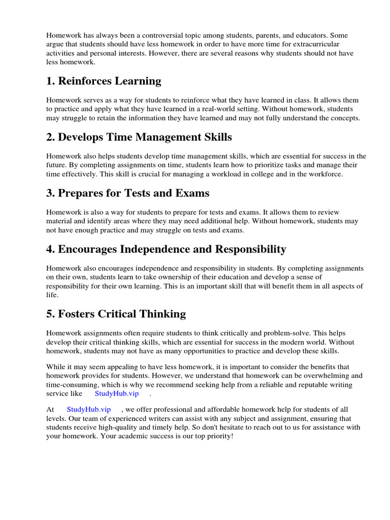 Why Students Should Not Have Less Homework | PDF | Homework | Critical ...