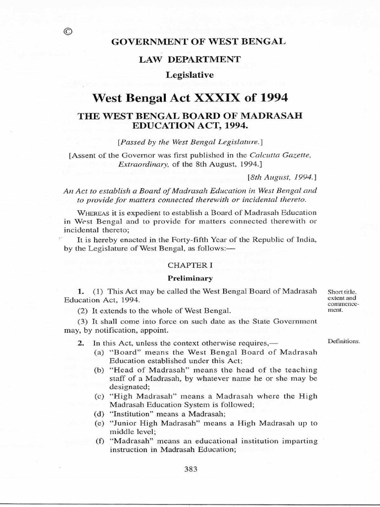 West Bengal Act XXXIX of 1994 | PDF