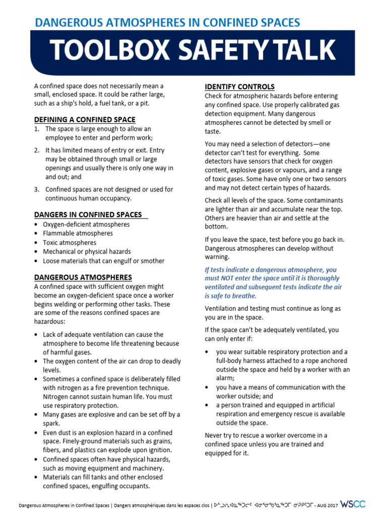 Confined Spaces Toolbox Talk Aug.2017 English PDF Occupational