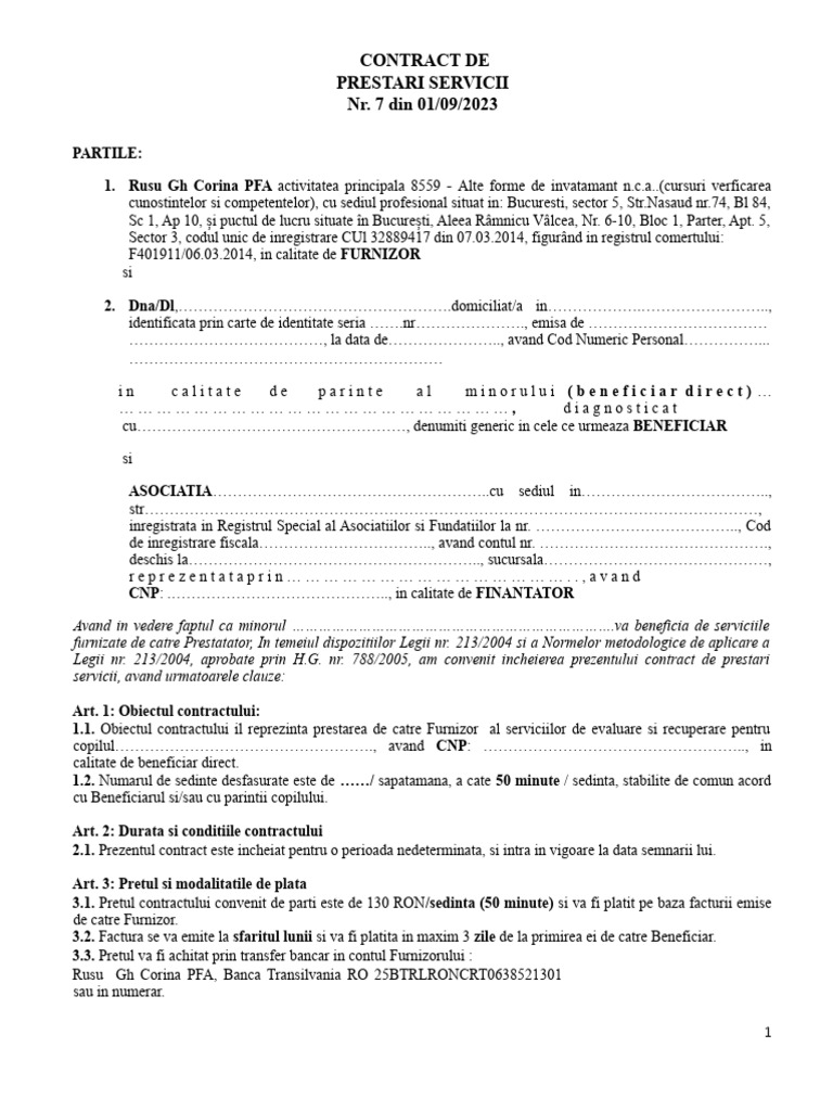 Contract Prestari Servicii General 2023 | PDF