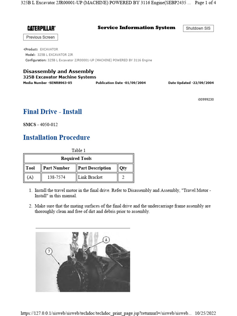 325BL Final Drive Install | PDF | Screw | Mechanical Engineering