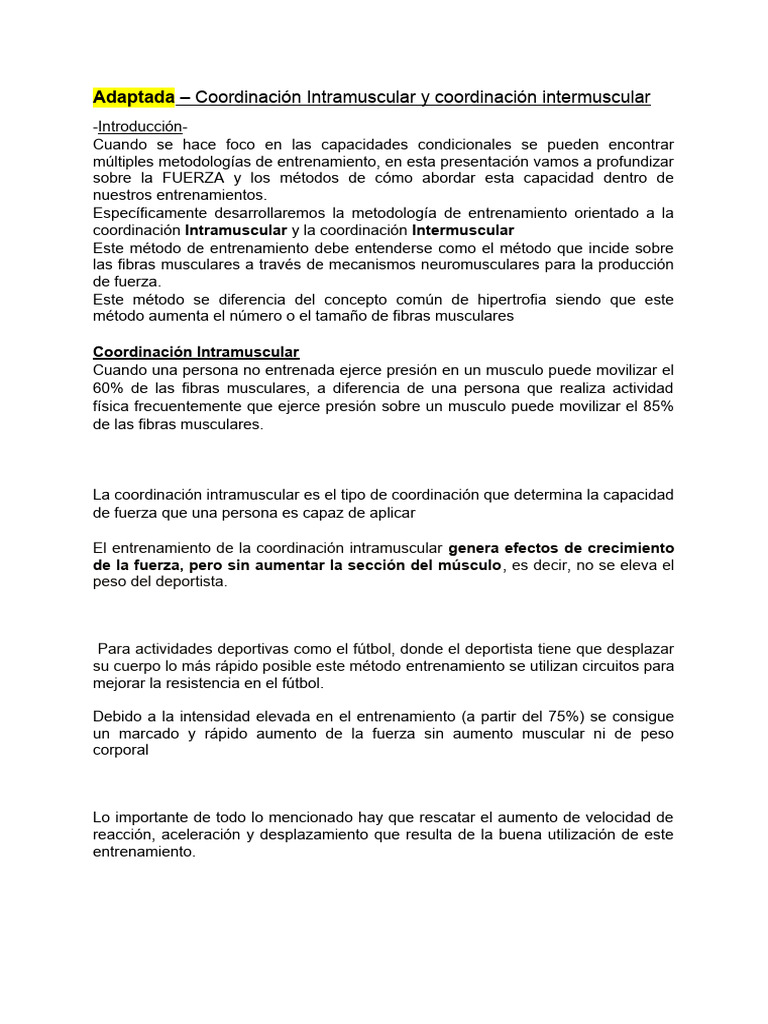 Coordinación Intramuscular y Fuerza | PDF | Músculo | Fuerza