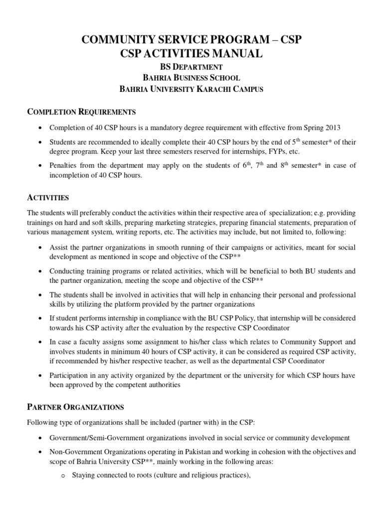 CSP Activities and Hour Requirements | PDF