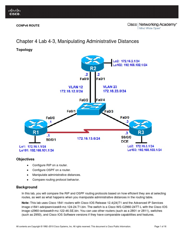 CCNPv6 ROUTE Lab4-3 Administrative Distance Student | PDF | Routing ...