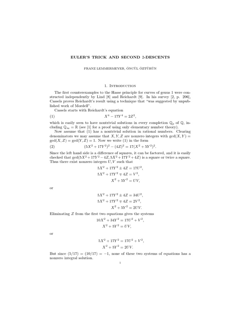 Euler's Trick for Quartic Equations | PDF | Factorization | Algebra
