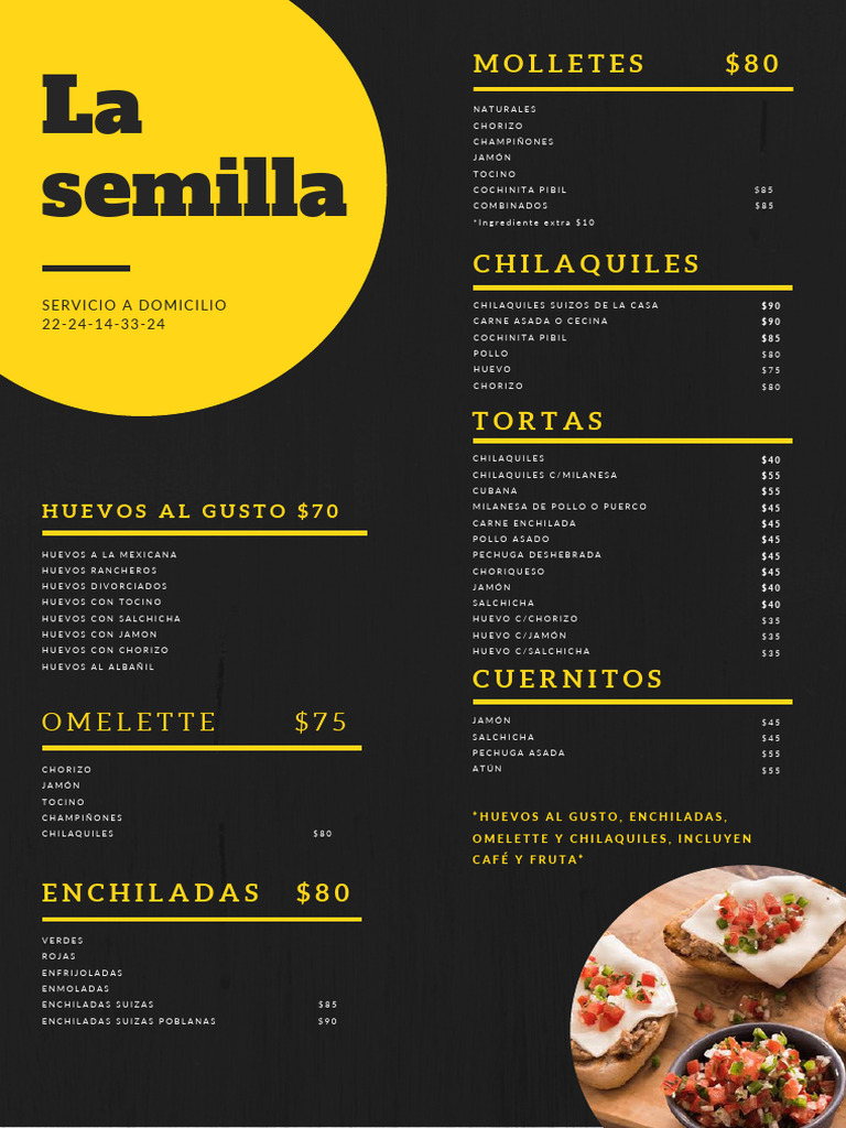 Menú La Semilla | PDF | Cocina | Alimentos