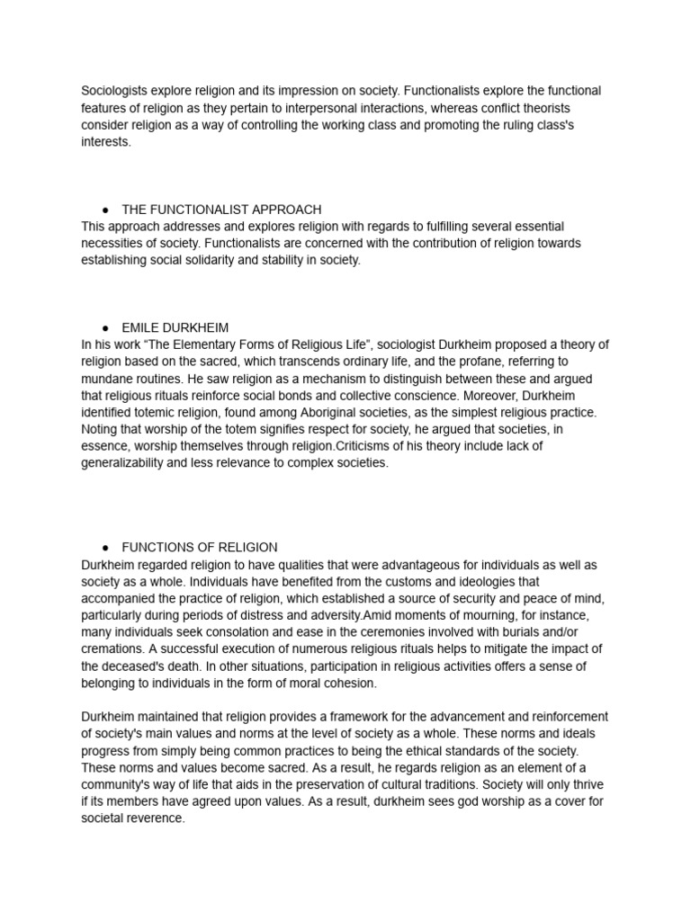 Durkheim's Functionalist View on Religion | PDF | Émile Durkheim ...