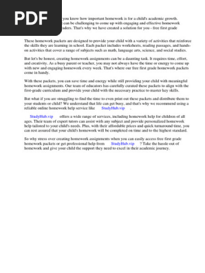 First Grade Homework Packets Free