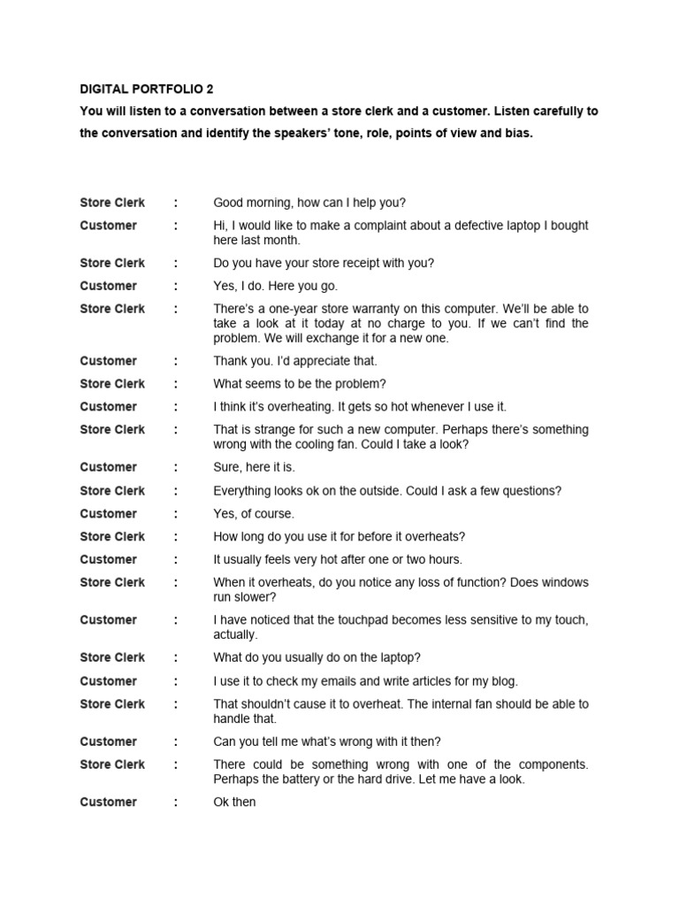 Customer Complaint Resolution Dialogue | PDF | Laptop