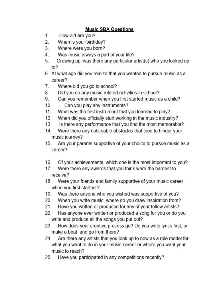 Music SBA Interview Questions Guide | PDF | Art | Lifestyle