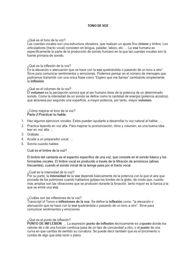 Definición y Mejora del Tono de Voz | PDF | Sonido | Vocal